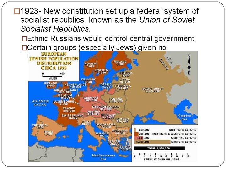 � 1923 - New constitution set up a federal system of socialist republics, known