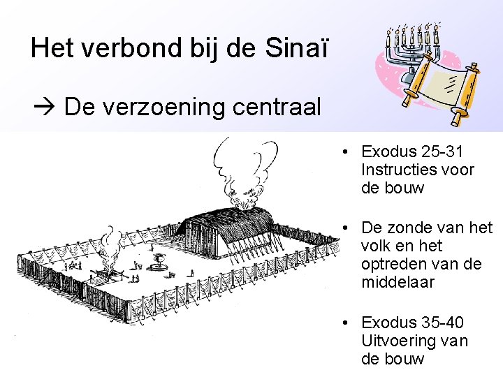 Het verbond bij de Sinaï De verzoening centraal • Exodus 25 -31 Instructies voor