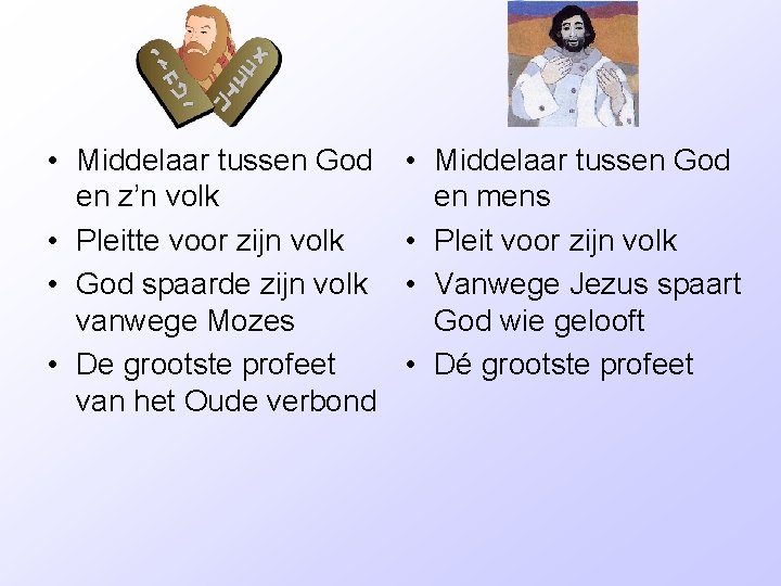  • Middelaar tussen God en z’n volk • Pleitte voor zijn volk •