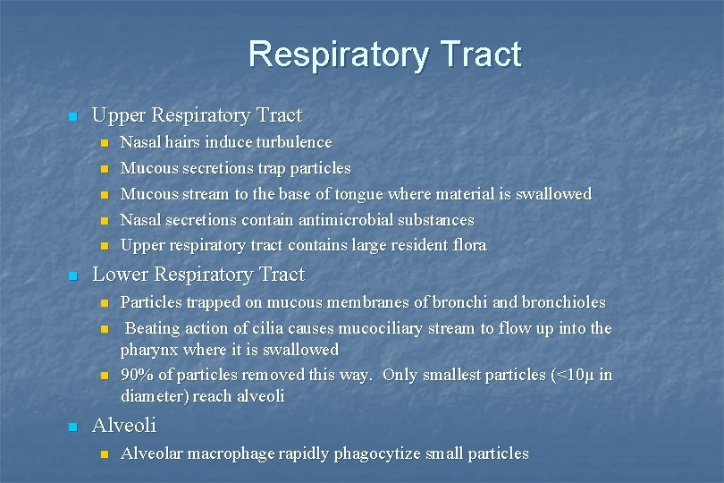 Respiratory Tract n Upper Respiratory Tract n n n Lower Respiratory Tract n n