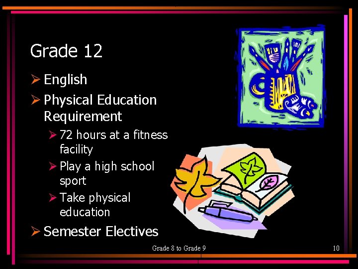 Grade 12 Ø English Ø Physical Education Requirement Ø 72 hours at a fitness