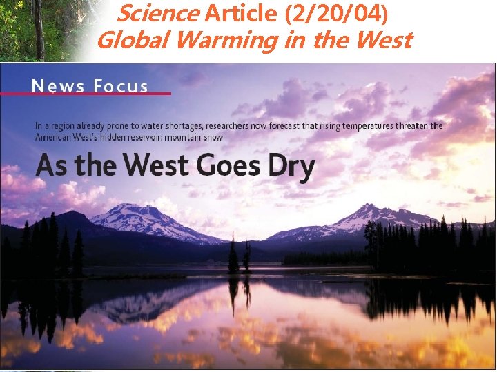 Science Article (2/20/04) Global Warming in the West 