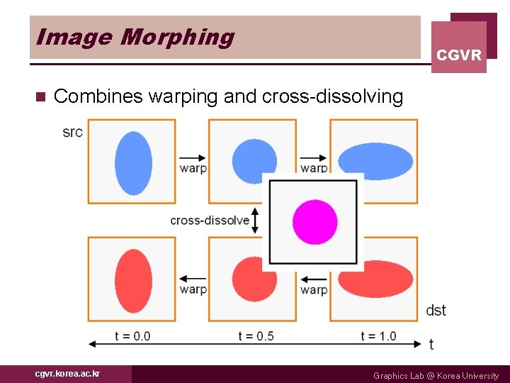 Image Morphing n CGVR Combines warping and cross-dissolving cgvr. korea. ac. kr Graphics Lab