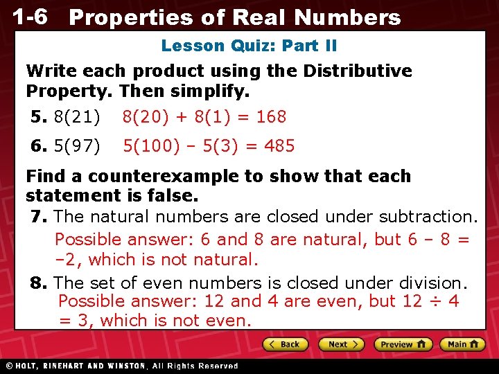1 6 Properties Of Real Numbers Preview Warm