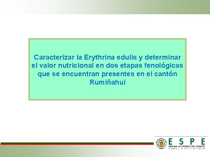 Caracterizar la Erythrina edulis y determinar el valor nutricional en dos etapas fenológicas que