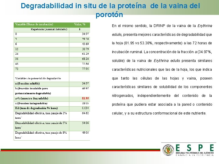 Degradabilidad in situ de la proteína de la vaina del porotón En el Degradabilidad in situ de la proteína de la vaina del porotón En el