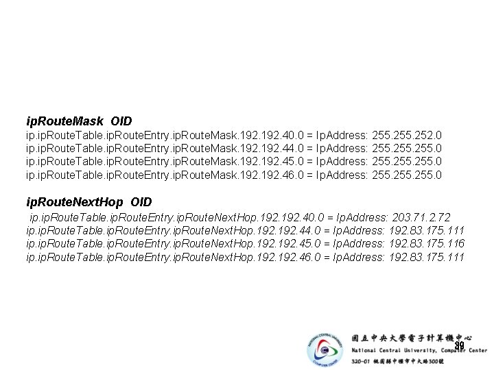 ip. Route. Mask OID ip. Route. Table. ip. Route. Entry. ip. Route. Mask. 192.