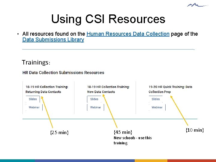 Using CSI Resources • All resources found on the Human Resources Data Collection page Using CSI Resources • All resources found on the Human Resources Data Collection page