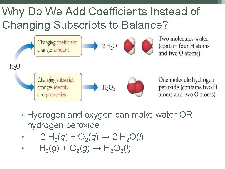 Why Do We Add Coefficients Instead of Changing Subscripts to Balance? • Hydrogen and Why Do We Add Coefficients Instead of Changing Subscripts to Balance? • Hydrogen and