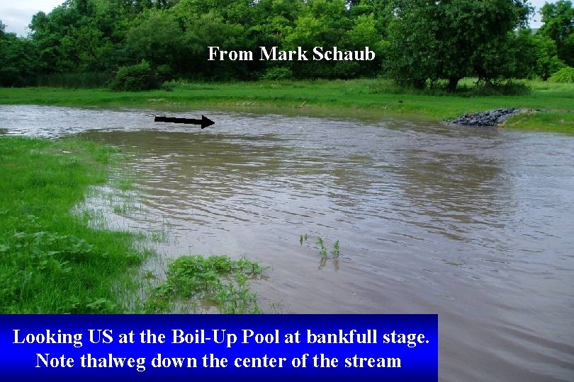 From Mark Schaub Looking US at the Boil-Up Pool at bankfull stage. Note thalweg