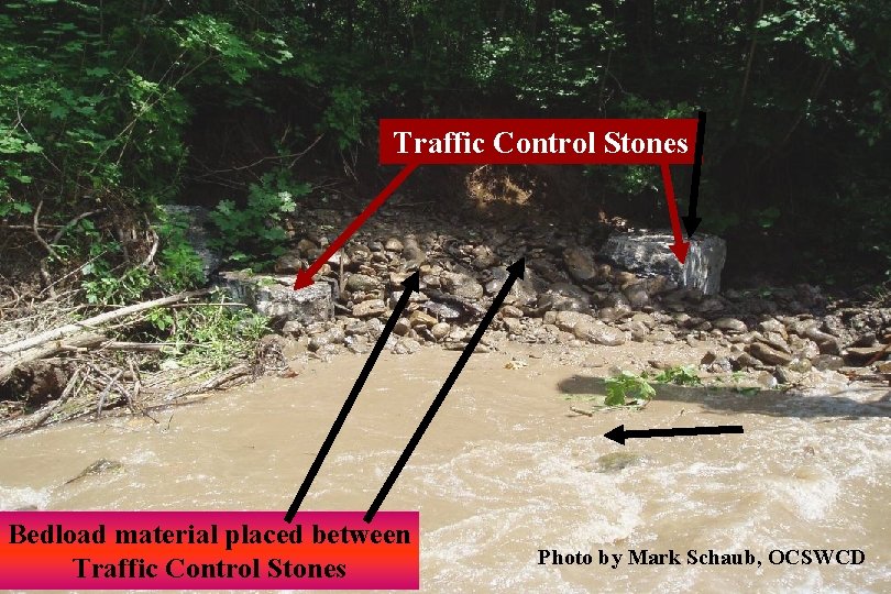 Traffic Control Stones Bedload material placed between Traffic Control Stones Photo by Mark Schaub,