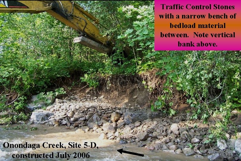Traffic Control Stones with a narrow bench of bedload material between. Note vertical bank
