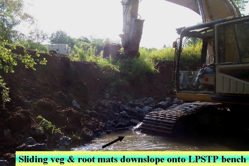 Sliding veg & root mats downslope onto LPSTP bench 