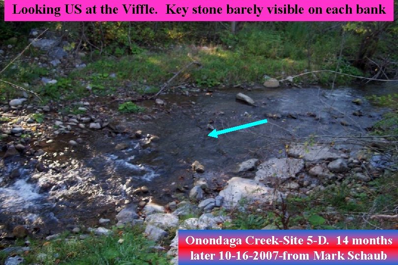 Looking US at the Viffle. Key stone barely visible on each bank Onondaga Creek-Site