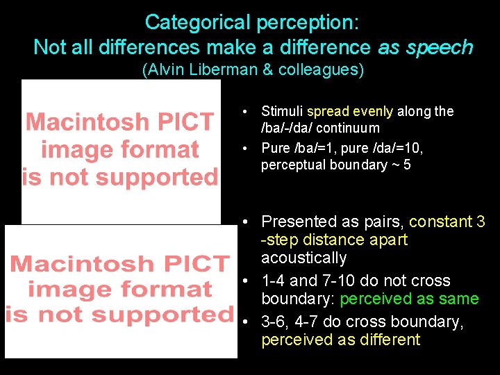 Categorical perception: Not all differences make a difference as speech (Alvin Liberman & colleagues)