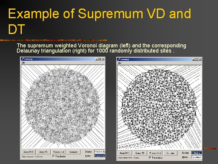 Example of Supremum VD and DT The supremum weighted Voronoi diagram (left) and the