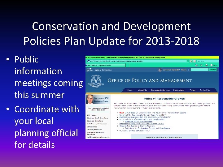 Conservation and Development Policies Plan Update for 2013 -2018 • Public information meetings coming