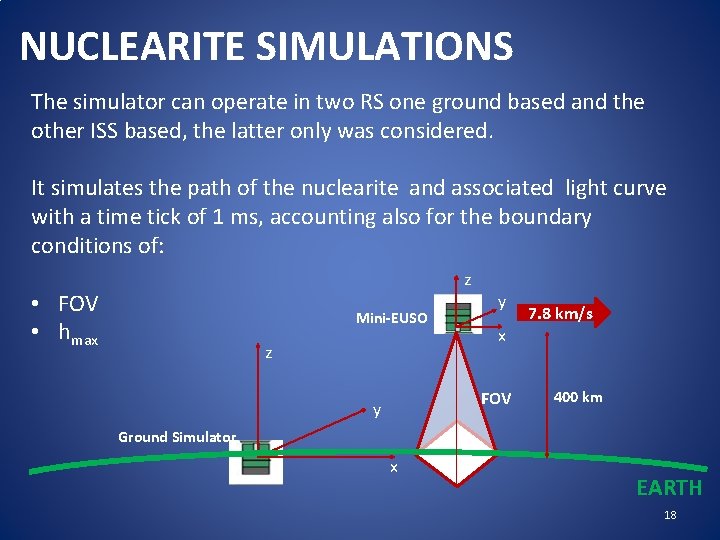 NUCLEARITE SIMULATIONS The simulator can operate in two RS one ground based and the