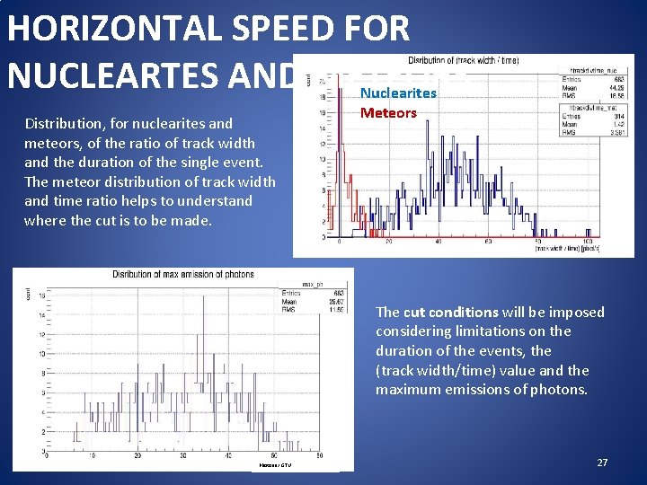 HORIZONTAL SPEED FOR NUCLEARTES AND METEORS Nuclearites Distribution, for nuclearites and meteors, of the