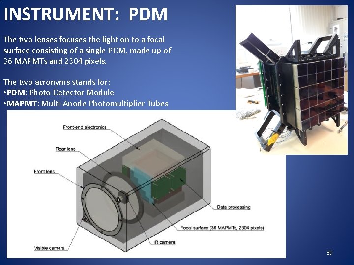 INSTRUMENT: PDM The two lenses focuses the light on to a focal surface consisting