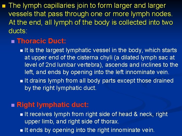 n The lymph capillaries join to form larger and larger vessels that pass through