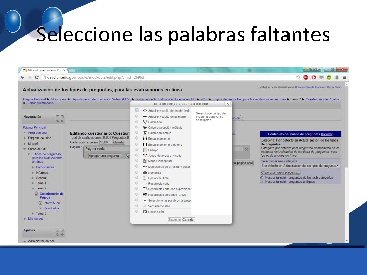 Seleccione las palabras faltantes 