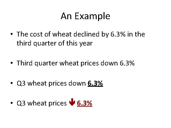 An Example • The cost of wheat declined by 6. 3% in the third