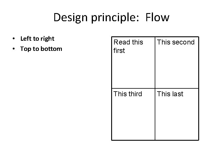 Design principle: Flow • Left to right • Top to bottom Read this first