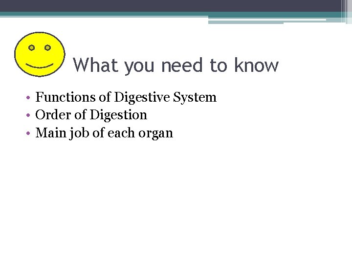 What you need to know • Functions of Digestive System • Order of Digestion