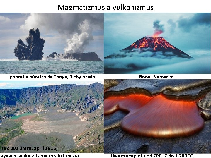 Magmatizmus a vulkanizmus pobrežie súostrovia Tonga, Tichý oceán (92 000 úmrtí, apríl 1815) výbuch