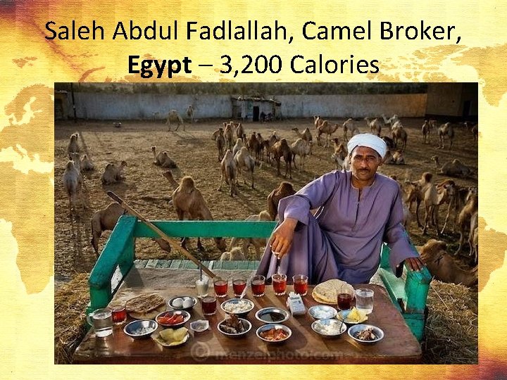 Saleh Abdul Fadlallah, Camel Broker, Egypt – 3, 200 Calories 