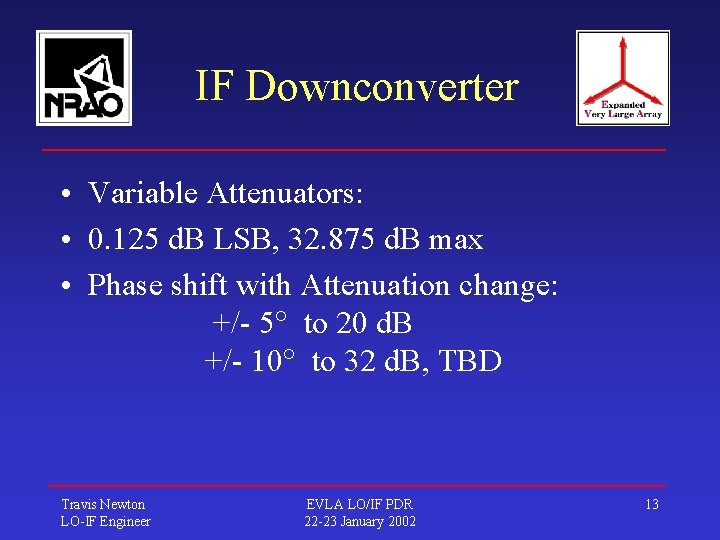 IF Downconverter • Variable Attenuators: • 0. 125 d. B LSB, 32. 875 d.