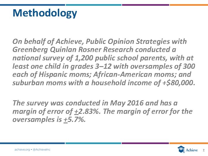 Methodology On behalf of Achieve, Public Opinion Strategies with Greenberg Quinlan Rosner Research conducted