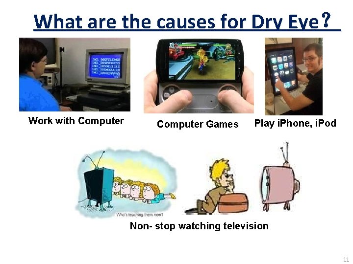 What are the causes for Dry Eye？ Work with Computer Games Play i. Phone,