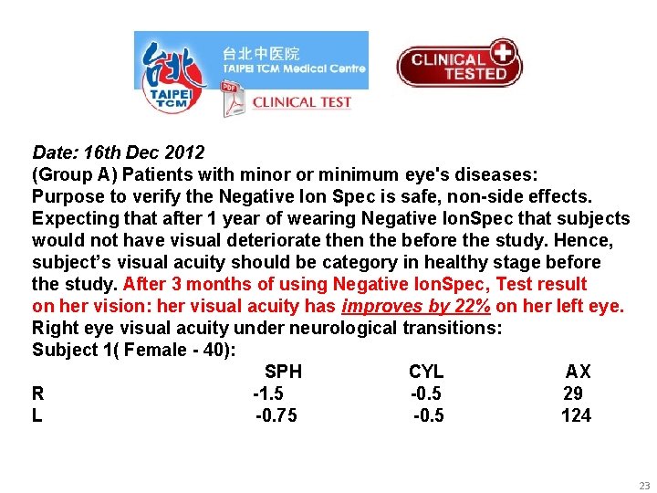 Date: 16 th Dec 2012 (Group A) Patients with minor or minimum eye's diseases: Date: 16 th Dec 2012 (Group A) Patients with minor or minimum eye's diseases:
