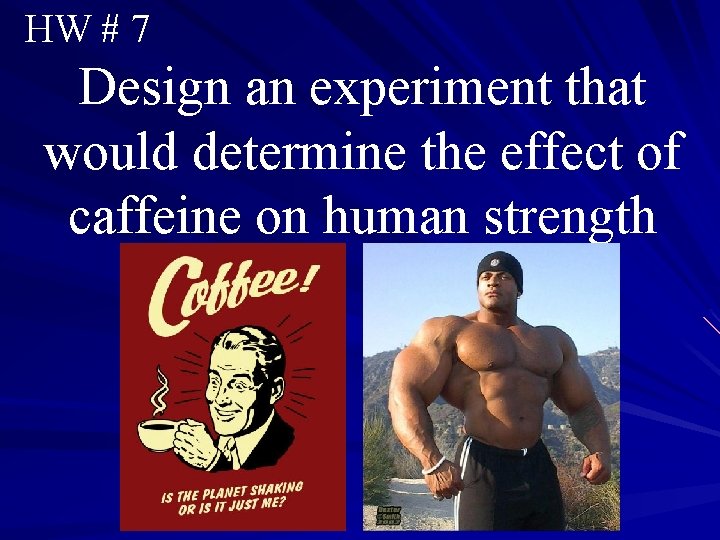 HW # 7 Design an experiment that would determine the effect of caffeine on