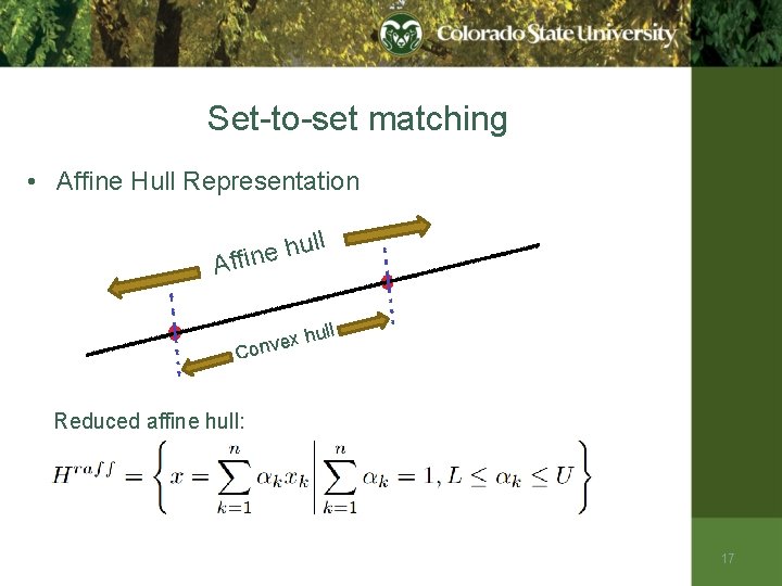 Set-to-set matching • Affine Hull Representation ll u h e Affin ull x h