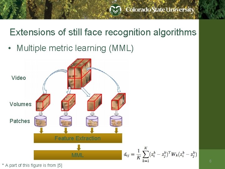 Extensions of still face recognition algorithms • Multiple metric learning (MML) Video Volumes Patches