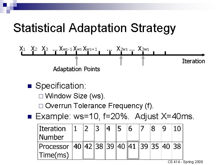 Statistical Adaptation Strategy X 1 X 2 X 3. . . Xws-1 Xws+1 .