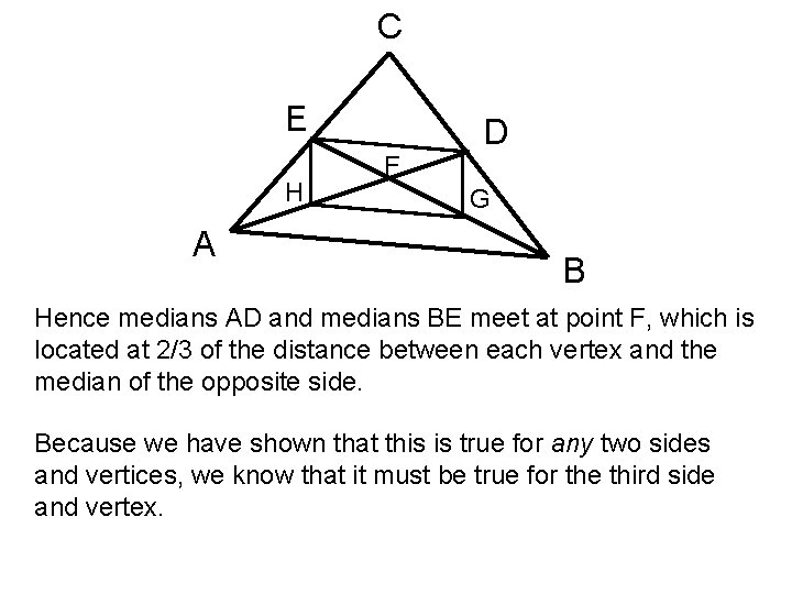 C E H A F D G B Hence medians AD and medians BE
