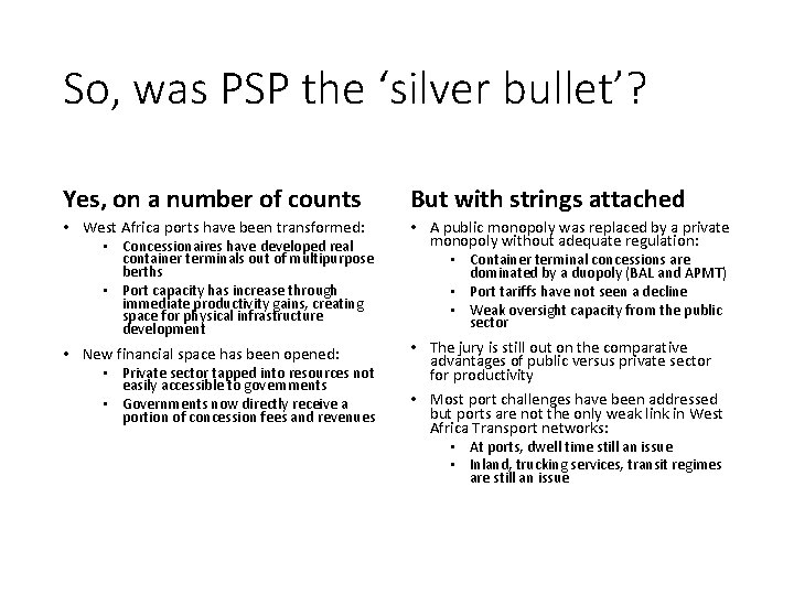 So, was PSP the ‘silver bullet’? Yes, on a number of counts But with