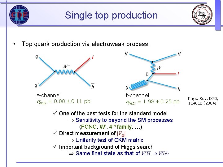 Single top production • Top quark production via electroweak process. s-channel s. NLO = Single top production • Top quark production via electroweak process. s-channel s. NLO =