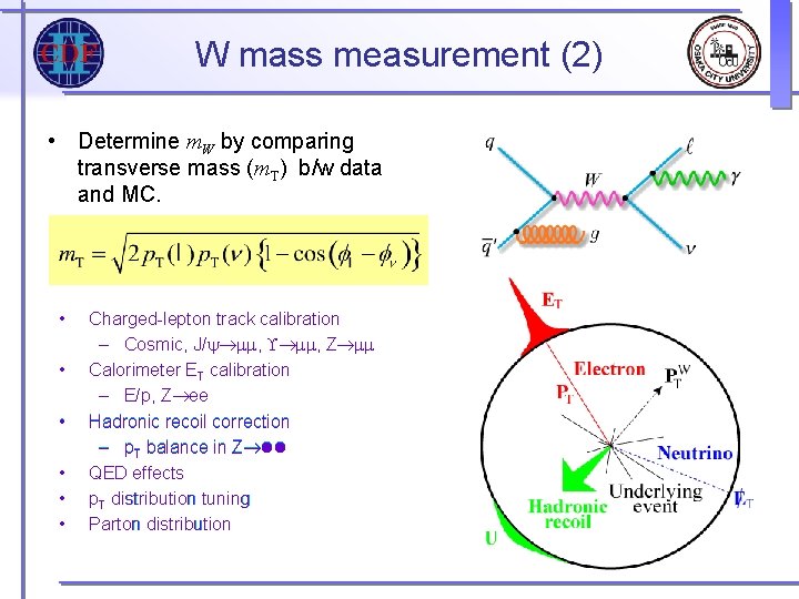 W mass measurement (2) • Determine m. W by comparing transverse mass (m. T) W mass measurement (2) • Determine m. W by comparing transverse mass (m. T)