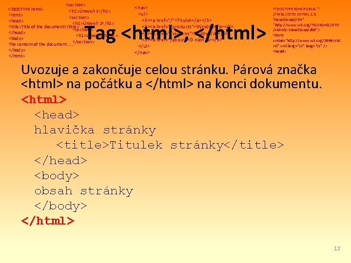 <section> <!DOCTYPE html> <h 1>Úroveň 1</h 1> <html> <section> <head> <h 1>Úroveň 2</h 1>