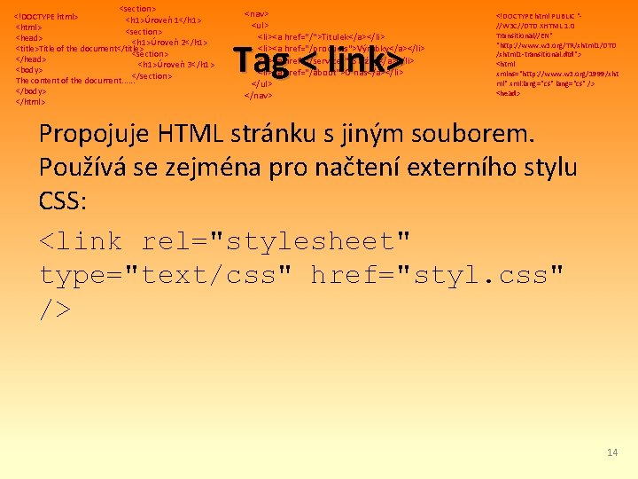 <section> <!DOCTYPE html> <h 1>Úroveň 1</h 1> <html> <section> <head> <h 1>Úroveň 2</h 1>