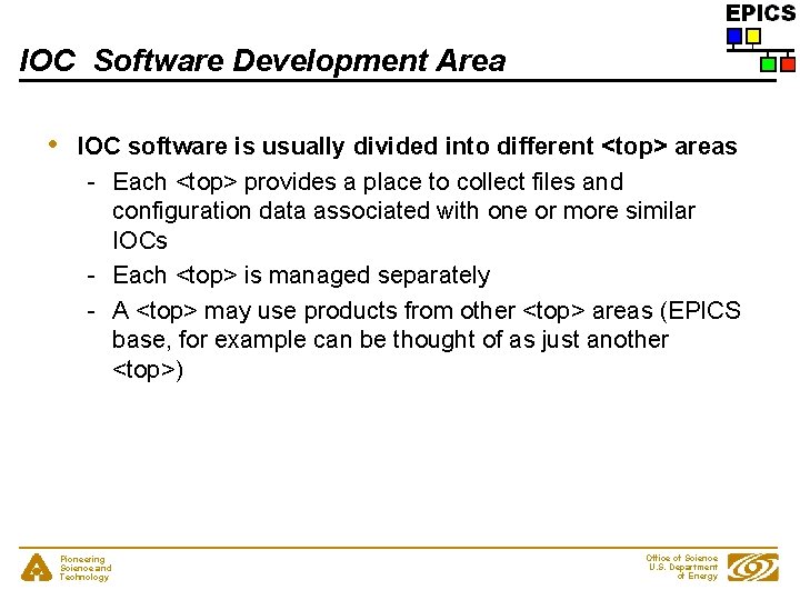 IOC Software Development Area • IOC software is usually divided into different <top> areas