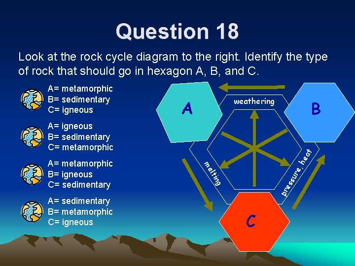 Question 18 Look at the rock cycle diagram to the right. Identify the type