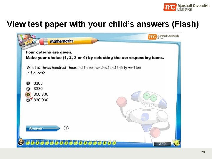 View test paper with your child’s answers (Flash) 19 