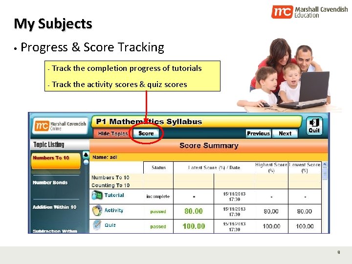 My Subjects • Progress & Score Tracking - Track the completion progress of tutorials