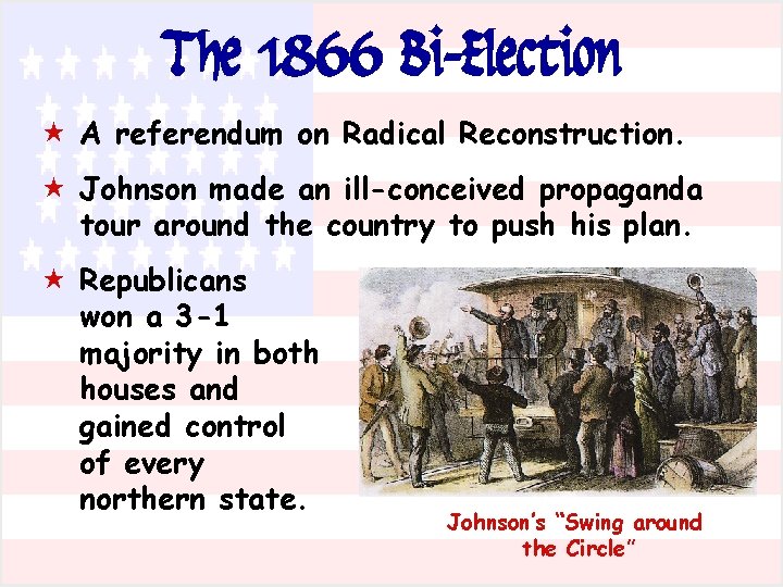 The 1866 Bi-Election « A referendum on Radical Reconstruction. « Johnson made an ill-conceived